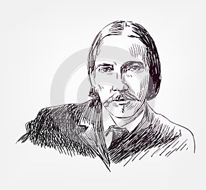 Robert Louis Stevenson novelist sketch style vector portrait