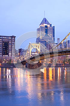 Roberto Clemente Bridge over Allegheny River at dusk, Pittsburgh photo