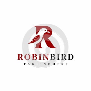 Robin bird with letter R logo design graphic