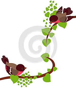 Robin birds on spring branches of tree