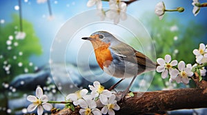 robin on a branch HD 8K wallpaper stock photographic image