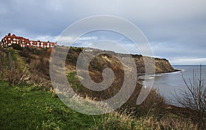 Robin Hood`s Bay - the shore and the houses.