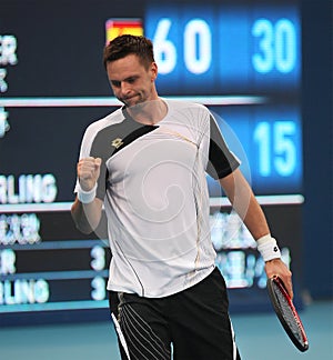 Robin Soderling of Sweden celebrates a point