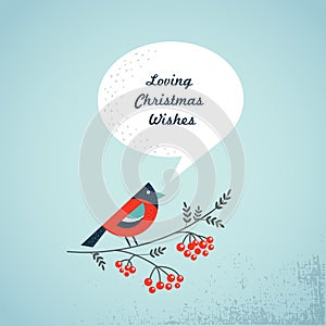 Robin with a speech bubble - Merry Christmas greeting card template