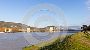 The Robinet bridge, Donzere, suspension bridge over the RhÃ´ne