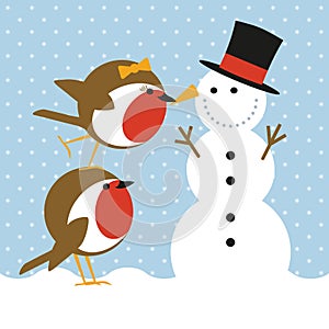 Robins and snowman