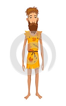 Robinson crusoe. Man on desert island has not seen civilization for a long time. Shipwrecked man. Flat cartoon vector photo