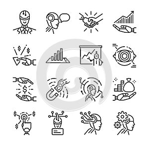 Robo advisor line icon set. Included the icons as robot, ai, cyborg, fintech, analyze, financial and more. photo