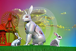 Robo Rabbit on colorful Natur Background