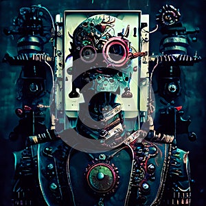 Robot ai monster w steampunk background