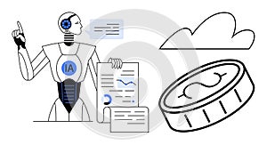 AI Robot Analyzing Data with Cloud Connectivity and Cryptocurrency Concept