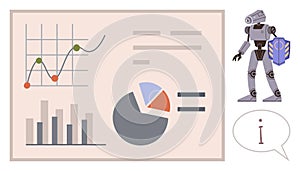 Robot Analyzing Charts and Graphs with Data Visualization for Analytics