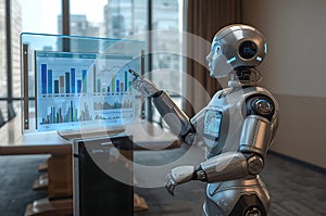 Robot Analyzing Data on Computer Screen