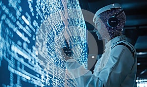 Robot Interacting with Futuristic Digital Interface