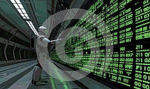 Robot Interacting with Futuristic Digital Data Wall