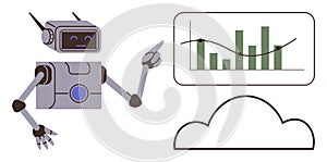 Robot Analyzing Data Trends with Graph Display and Cloud Computing Concept