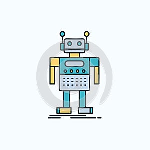 robot, Android, artificial, bot, technology Flat Icon. green and Yellow sign and symbols for website and Mobile appliation. vector