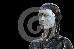 Robot Android  cyborg woman Humanoid - isolated in black background