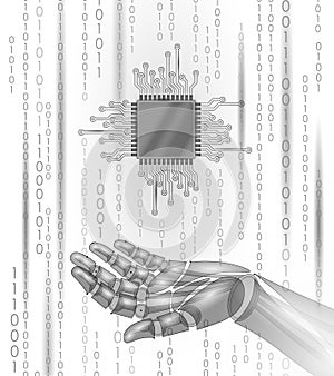 Robot android hand hold processor cpu. Low poly polygonal
