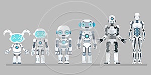 Robot android innovation technology science fiction future flat design icons set vector illustration