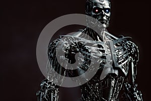 Robot android isolated in black background