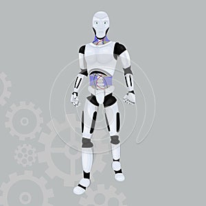 Robot android vector icon on a grey background. Artificial intelligence illustration isolated on grey. Android machine