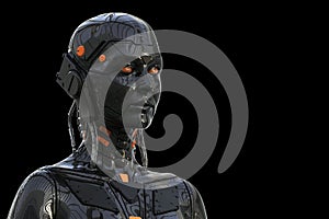 Robot Android Woman Humanoid - isolated in black background