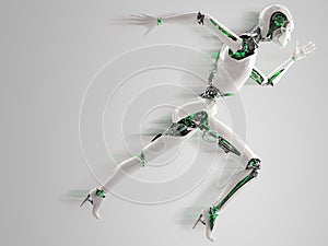 Robot android woman running