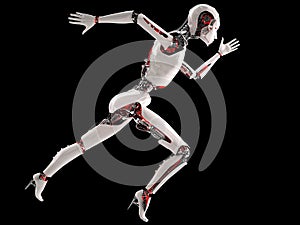 Robot android woman running