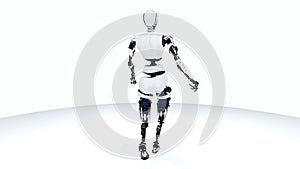 robot android woman walking. Sci-fi stylish robotic girl. Cute robot woman. CG animation.