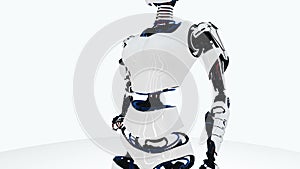 robot android woman walking. Sci-fi stylish robotic girl. Cute robot woman. CG animation.