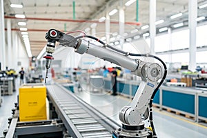 Robot Arm in Action: 3D Rendering in Factory Environment