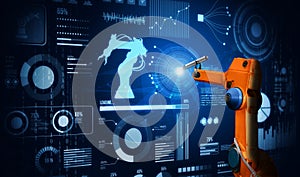 Robot arm AI analyzing mathematics for mechanized industry problem solving