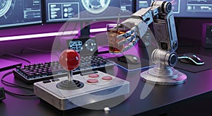 Robot Arm Holding Glass on Gaming Desk