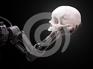 Robot arm with a human skull