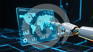 Robot Arm Operating Digital World Map Interface