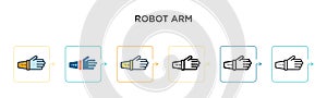 Robot arm vector icon in 6 different modern styles. Black, two colored robot arm icons designed in filled, outline, line and