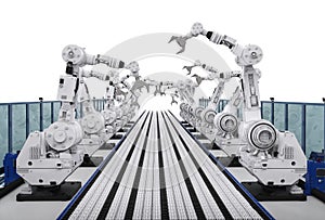 Robot arms with conveyor line