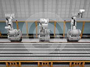 Robot arms with conveyor line