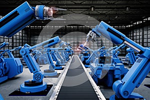 Robot arms with conveyor line