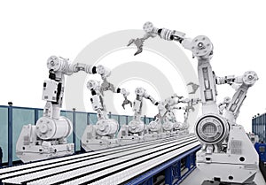 Robot arms with conveyor line