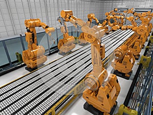 Robot arms with conveyor line