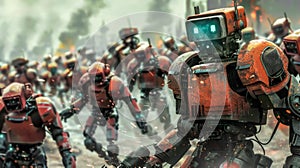 Robot army on the march - sci-fi battle scene