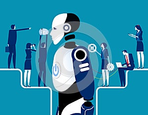 Robot or Artificial intelligence. Concept technology futuristic vector illustration, Analyze, plan, design and create. Cartoon