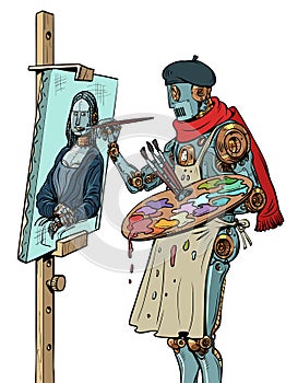Robot artist drawing Madonna. AI generated drawing, artificial intelligence photo