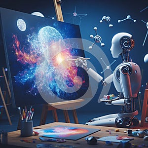 A robot artist at work, creating a masterpiece on a digital canvas. Generative Ai