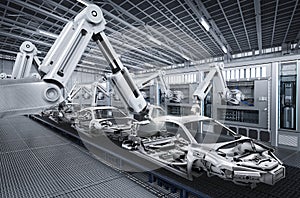 Robot assembly line in car factory