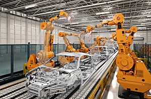 Robot assembly line in car factory