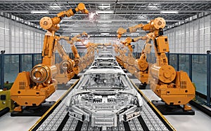 Robot assembly line in car factory