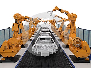 Robot assembly line in car factory photo